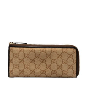 GUCCI GG Canvas Round Long Wallet 268917 Beige Brown Leather Women's
