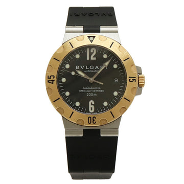BVLGARI Diagono Scooter Date Black Dial YG SS Rubber Men's AT Automatic Watch SD38SG
