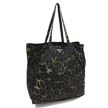 PRADA Eco Bag B4626X Khaki Black Nylon Tote Leopard Print Ladies