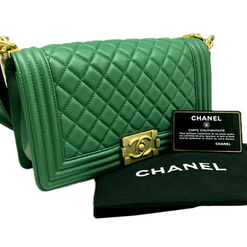 CHANEL Boy  Chain Shoulder Bag 25 Lambskin Green A67086 Women's