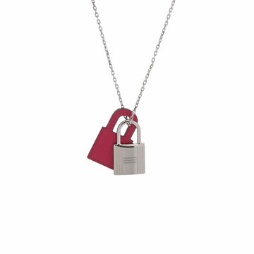 HERMES O'Kelly PM Silver/Pink - Y Stamp [circa 2020] Unisex Leather Metal Necklace