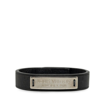 LOUIS VUITTON Plate Bangle Bracelet M6512 Black Silver Leather Men's