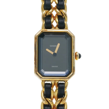 CHANEL Premiere M size H0001 Women's GP/Leather Watch Quartz Black Dial