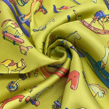 HERMES Carre 45 Raconte moi Le Cheval Talking about Horses Scarf Muffler Yellow Women's Z0006536