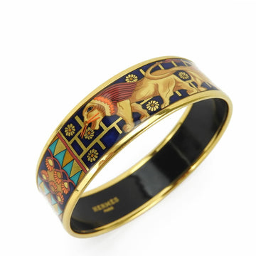 HERMES bracelet enamel metal cloisonne navy gold orange GP lion ladies