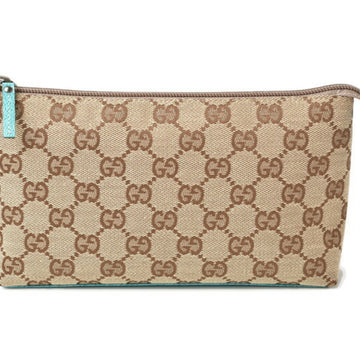 GUCCI Pouch/ GG/Canvas Beige/Brown Turquoise Blue 115238