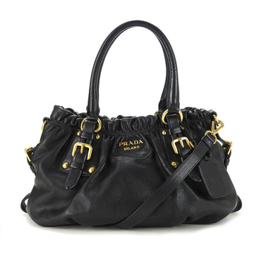 PRADA Handbag Shoulder Leather Black Gold Women's Hand Bag