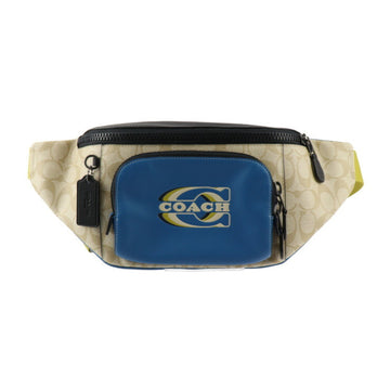 COACH Signature Waist Bag CH587 PVC Leather Blue Beige Black Belt Color Block