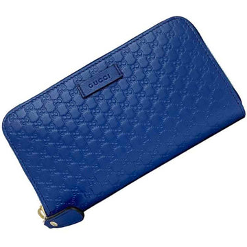 GUCCI Round Long Wallet Navy Blue Microsima 449391 Leather  GG