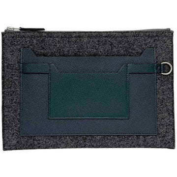 HERMES clutch bag Toudou 29 gray navy green f-19988 felt leather Epson C stamp  D-ring men's women's handbag