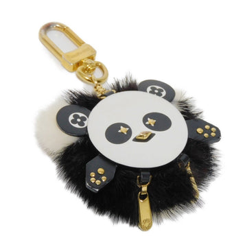 LOUIS VUITTON Keychain Portocle Wild Panda Studs Fur Blanc Noir Monogram Flower M63094 Women's
