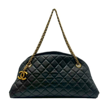 CHANEL Mademoiselle Bowling Bag Shoulder Handbag Lambskin Black No. 15 Chain Coco Mark Quilted Ladies