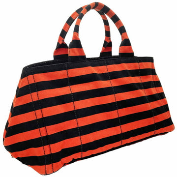 PRADA Handbag Canapa Border Tote Bag Canvas Orange Dark Navy B1872B  Triangle Plate CANAPA ARANCIO AS-12699