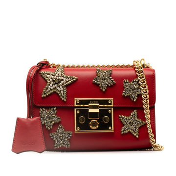 GUCCI Star Chain Shoulder Bag 432182 Red Leather Women's