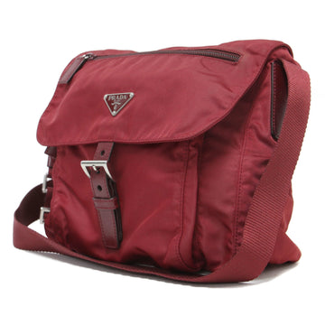 PRADA Shoulder Bag Red Nylon Flap Triangle Plate VINTAGE Crossbody Women's K4072