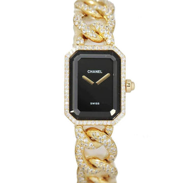 CHANEL Premiere L size H0114 Genuine Diamond Ladies Watch Black Dial K18YG Yellow Gold Solid Quartz