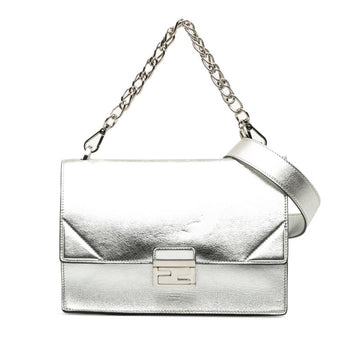 FENDI Can You Handbag Shoulder Bag 8BT313 Silver Leather Women's