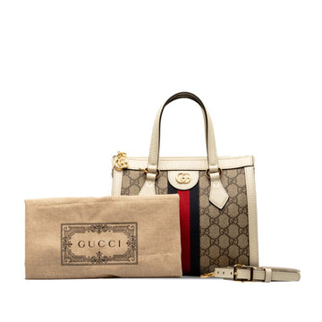 GUCCI GG Supreme Ophidia Handbag Shoulder Bag 547551 Beige White PVC Leather Women's
