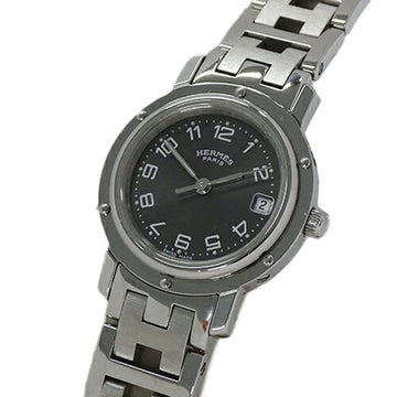HERMES Watch Ladies Clipper Date Quartz Stainless Steel SS CL4.210 Silver Gray Round Polished