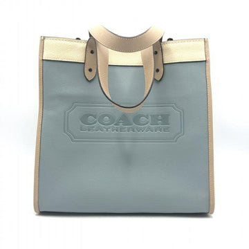 COACH Color Block Patch Cloth J2132-C5026 Blue Ivory Polished Pebble Leather
