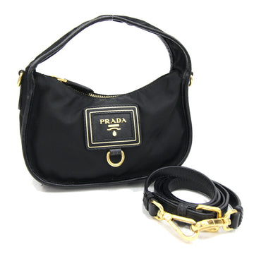 PRADA Shoulder Bag Black Nylon Leather Handbag Women's