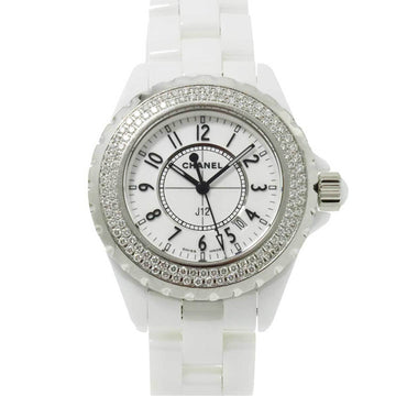 CHANEL J12 33mm H0967 Ladies Watch Diamond Bezel Date White Ceramic Quartz
