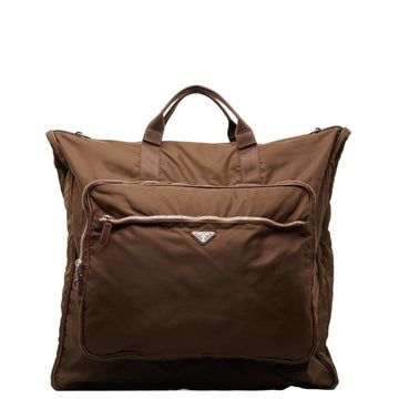 PRADA Triangle Plate Garment Handbag Shoulder Bag Khaki Green Brown Nylon Leather Men's