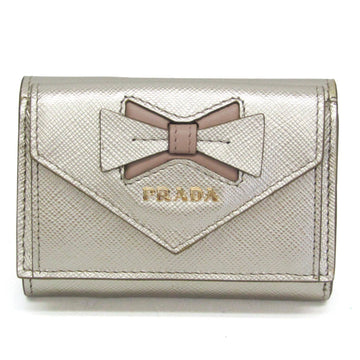 PRADA Saffiano SAFFIANO FIOCCO 1MH021 Women's Leather Wallet [tri-fold] Champagne Gold,Pink Beige