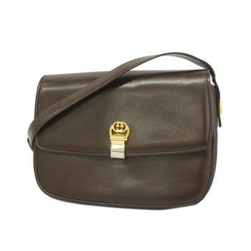 GUCCI Shoulder Bag Old 001 406 0586 Leather Brown Women's