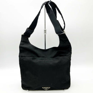 PRADA Shoulder Bag Black Nylon Triangle Plate Women's