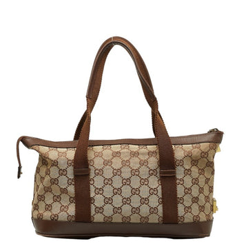GUCCI GG Canvas Handbag Tote Bag 92734 Beige Brown Leather Women's