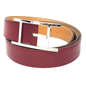 HERMES Leather Belt H Buckle Size 85 Maroon Silver