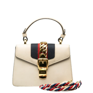 GUCCI Sylvie Handbag Shoulder Bag 470270 White Leather Women's