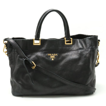 PRADA Tote Bag Handbag Shoulder Leather NERO Black BN2081