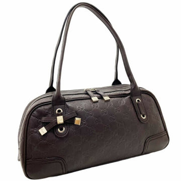 GUCCI Handbag Shima Line Princess Boston Bag Leather Dark Brown 161720 ssima Ribbon Sherry Webbing Tote Shoulder ARY-13177