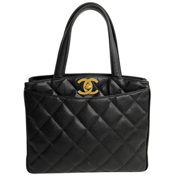 CHANEL Caviar Skin Matelasse Leather Handbag Boston Bag Black 27953