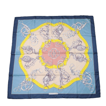 HERMES Carre 90 Scarf Silk Navy Ice Blue Yellow LIFT PROFILE Women's