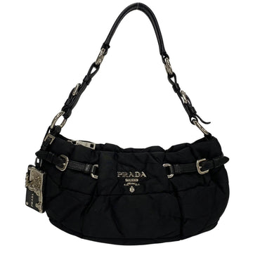 PRADA metal fittings nylon leather belt handbag semi shoulder bag black 57897