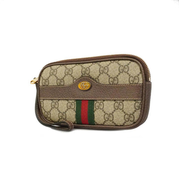 GUCCI Pouch GG Supreme Sherry Line 517366 Leather Brown Beige Women's