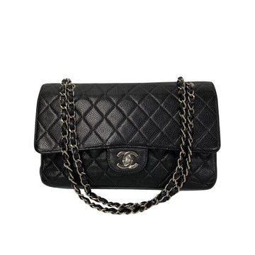 CHANEL Matelasse Caviar Skin Leather Turnlock Double Flap Chain Shoulder Bag 00344