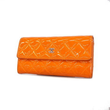 CHANEL Long Wallet Matelasse Patent Leather Orange Women's