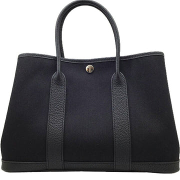 HERMES Garden TPM Bag Toile Black Noir U Engraved Negonda Handbag Canvas SV Hardware Leather Ladies Men's Unisex