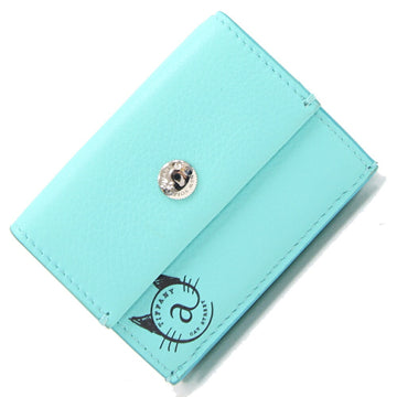 TIFFANY Trifold Wallet Cat Street Blue Leather Small Double Sided Light Women's &CO