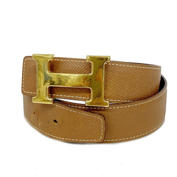 HERMES Belt Constance 〇Z Engraved Couchebell Gold Brown Ladies