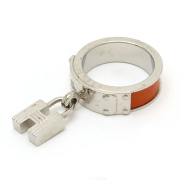 HERMES Kelly scarf ring with H padlock charm, metal, leather, silver, orange