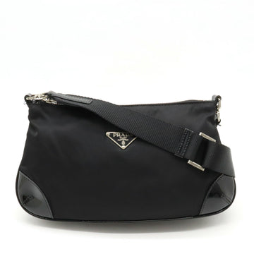 PRADA Shoulder Bag Pochette Nylon Patent Leather NERO Black