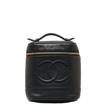 CHANEL Deca Coco Mark Handbag Vanity Bag Black Caviar Skin Women's