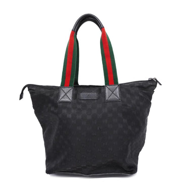 GUCCI Tote Bag GG Nylon 131231 Leather Black Women's