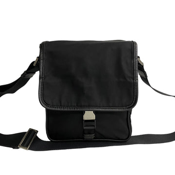 PRADA Triangle metal fittings Nylon Leather Shoulder bag Pochette Sacoche Black 28119