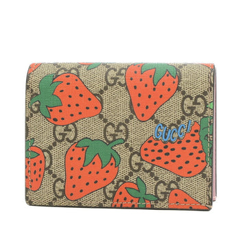 GUCCI GG Supreme Strawberry Print Bifold Wallet Beige 573839